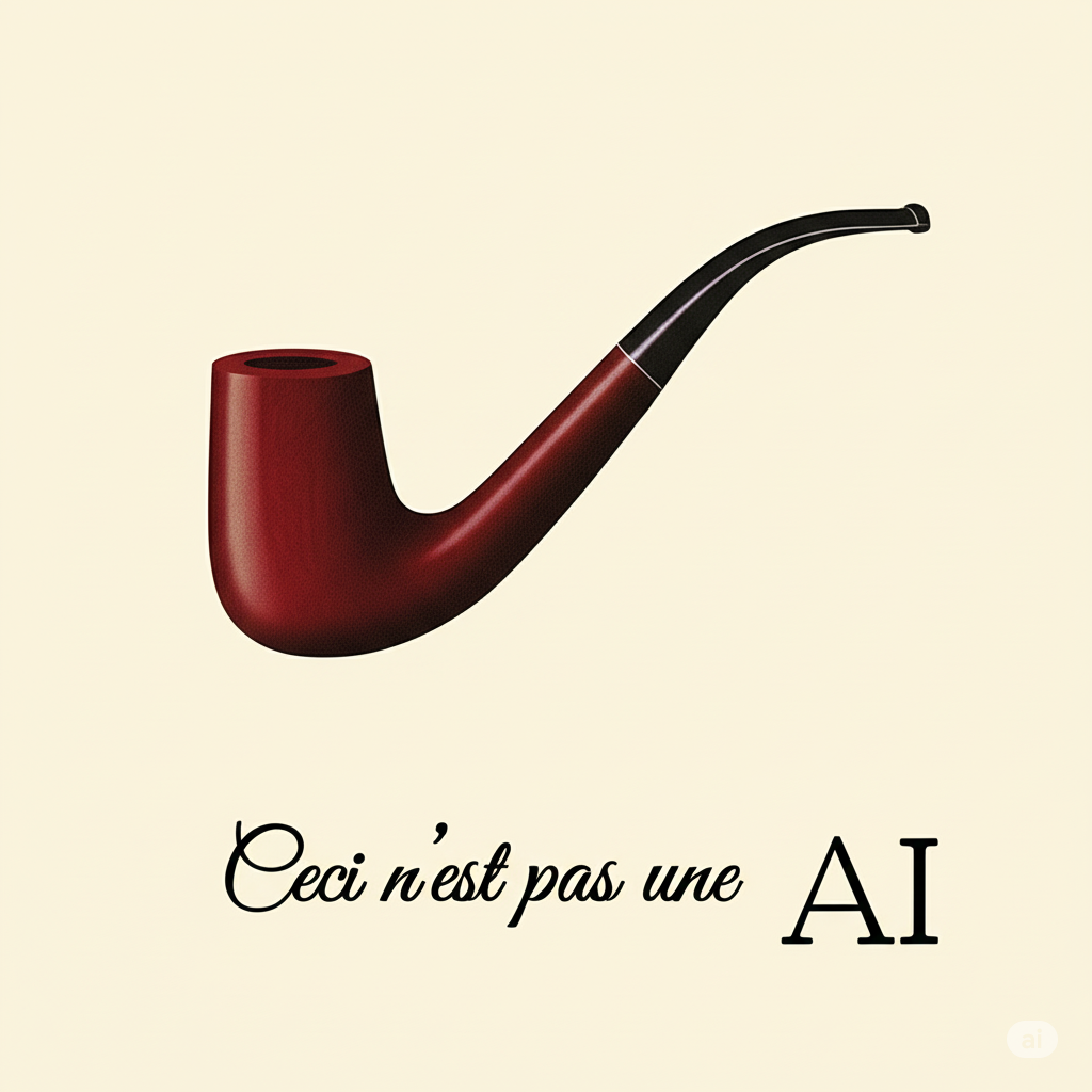 Rene Magritte's pipe image with last word being AI